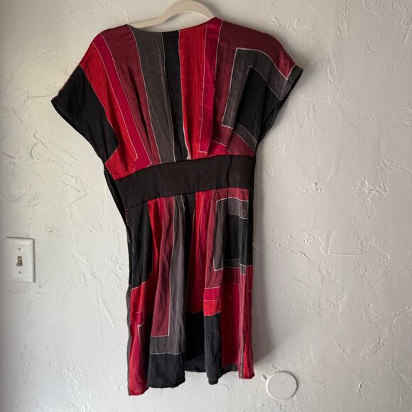 Express Y2K Colorblock Silk Blend Tunic Top 2 Deep V Empire Waist Retro Babydoll - Picture 6 of 8